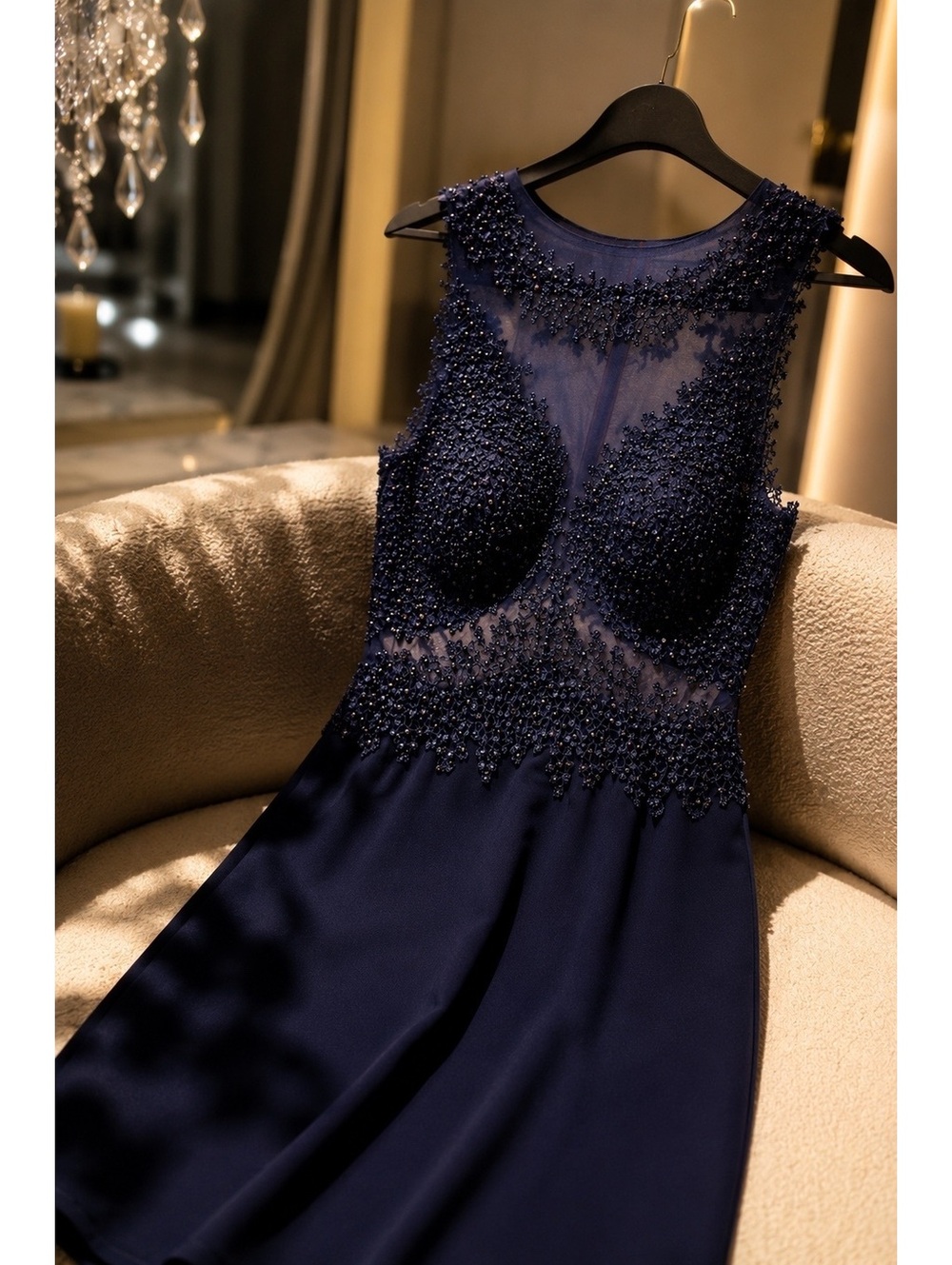 ALYCE Black Label Navy Beaded Illusion Cocktail Dress Sz 2